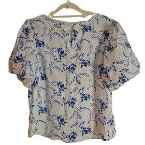 Stem & Vine blue white and blue floral womens blouaw